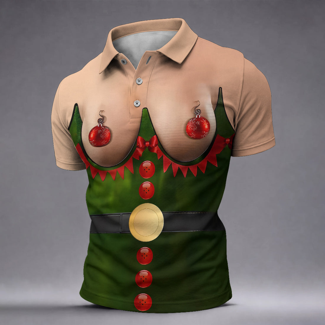 Funny Naughty Elf Costume Men's Golf Shirt, Ugly Christmas Shirt, Christmas Golf Shirt