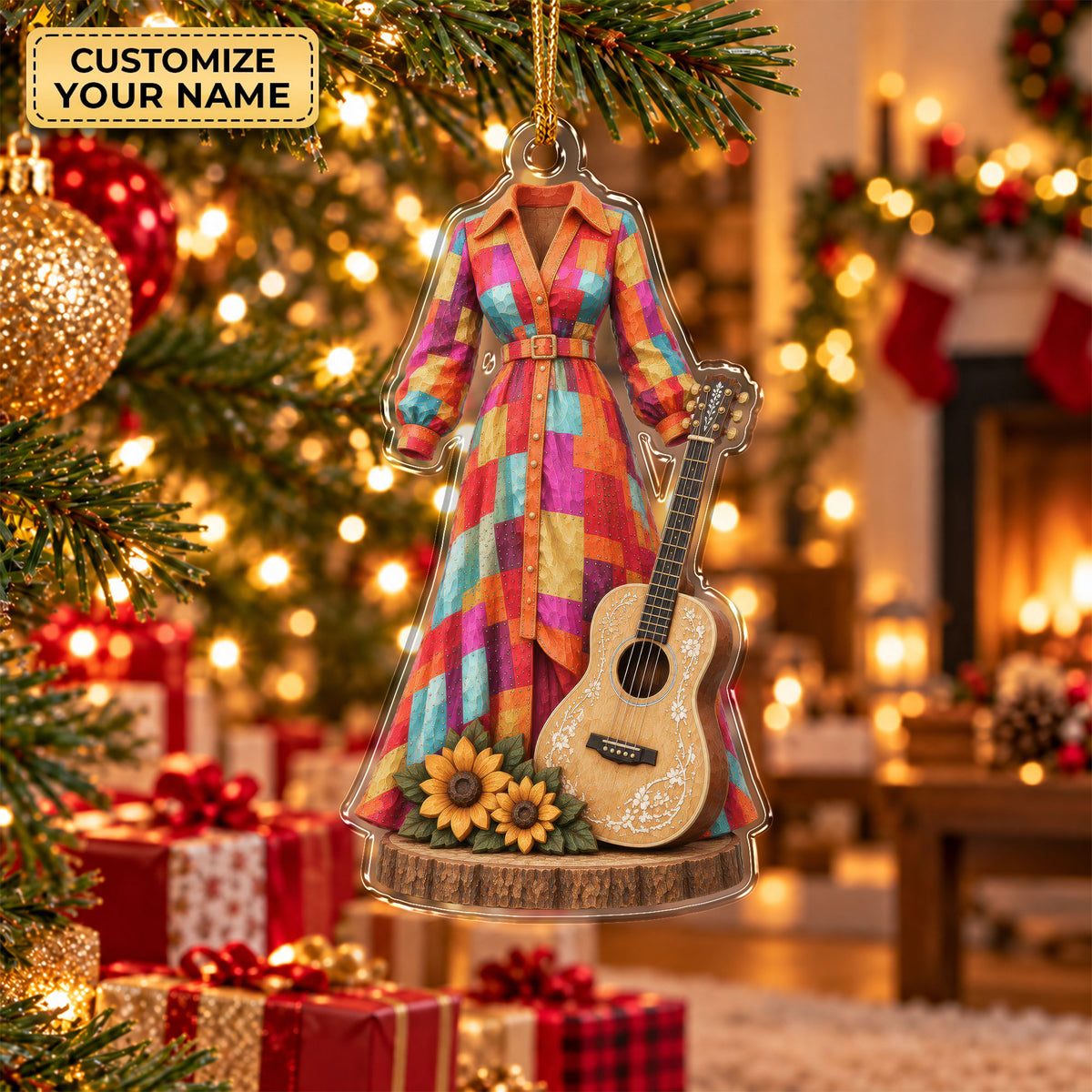 Custom Name Coat And Guitar Acrylic Ornament, Christmas Tree Decor, Tree Decorations