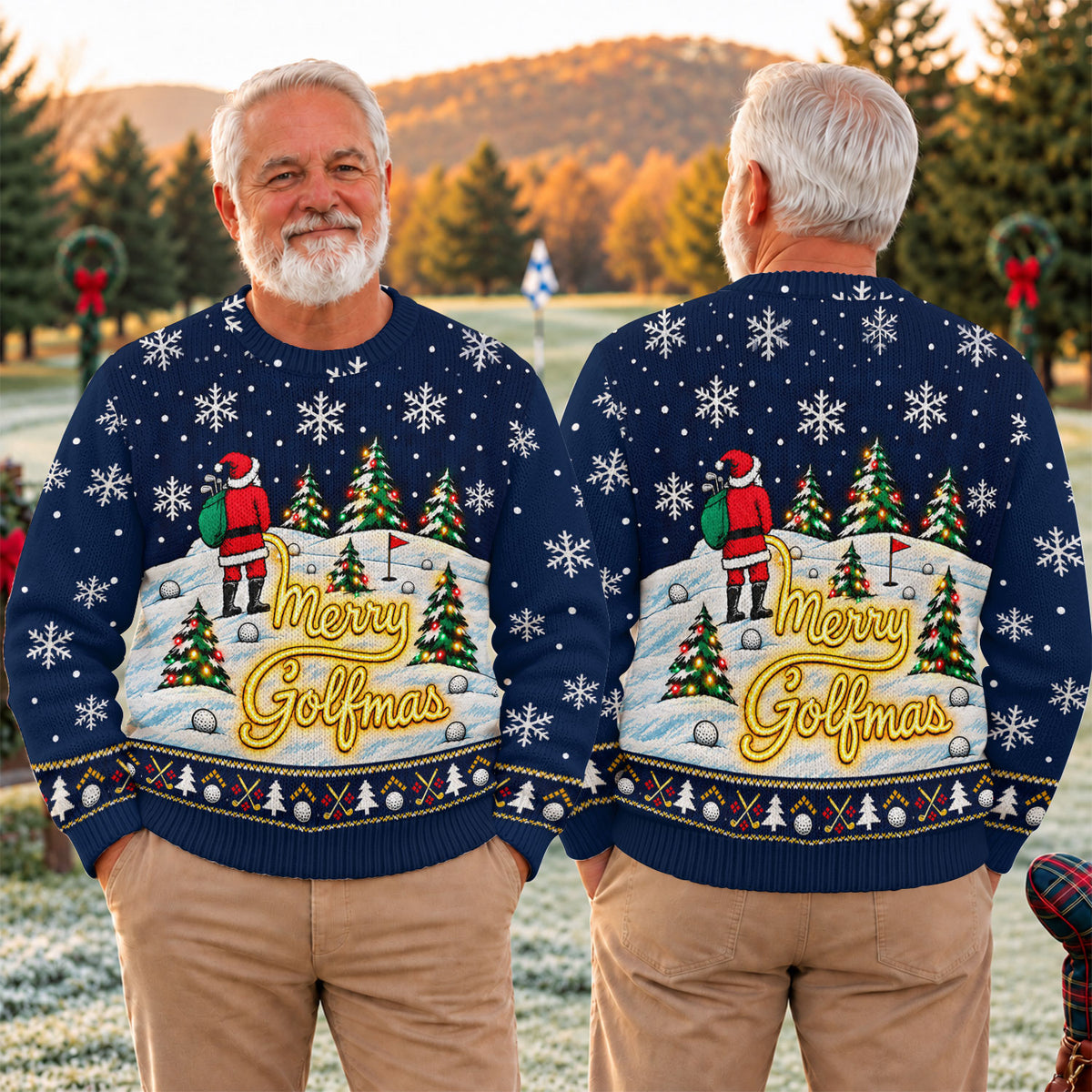 Navy Merry Golfmas Ugly Christmas Sweater - view 4