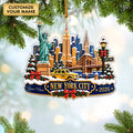 Custom Name New York Skyline Acrylic Ornament, Christmas Tree Decor, New York Gifts
