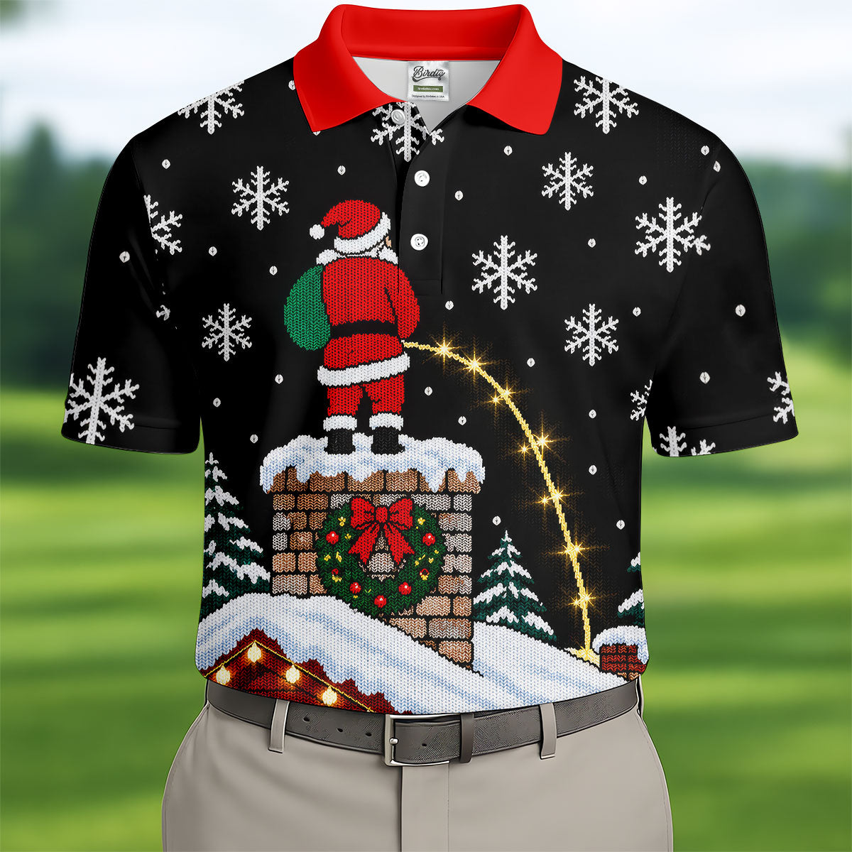 Christmas Santa On Chimney Golf Shirt, Mens Golf Apparel, Funny Mens Golf Shirts