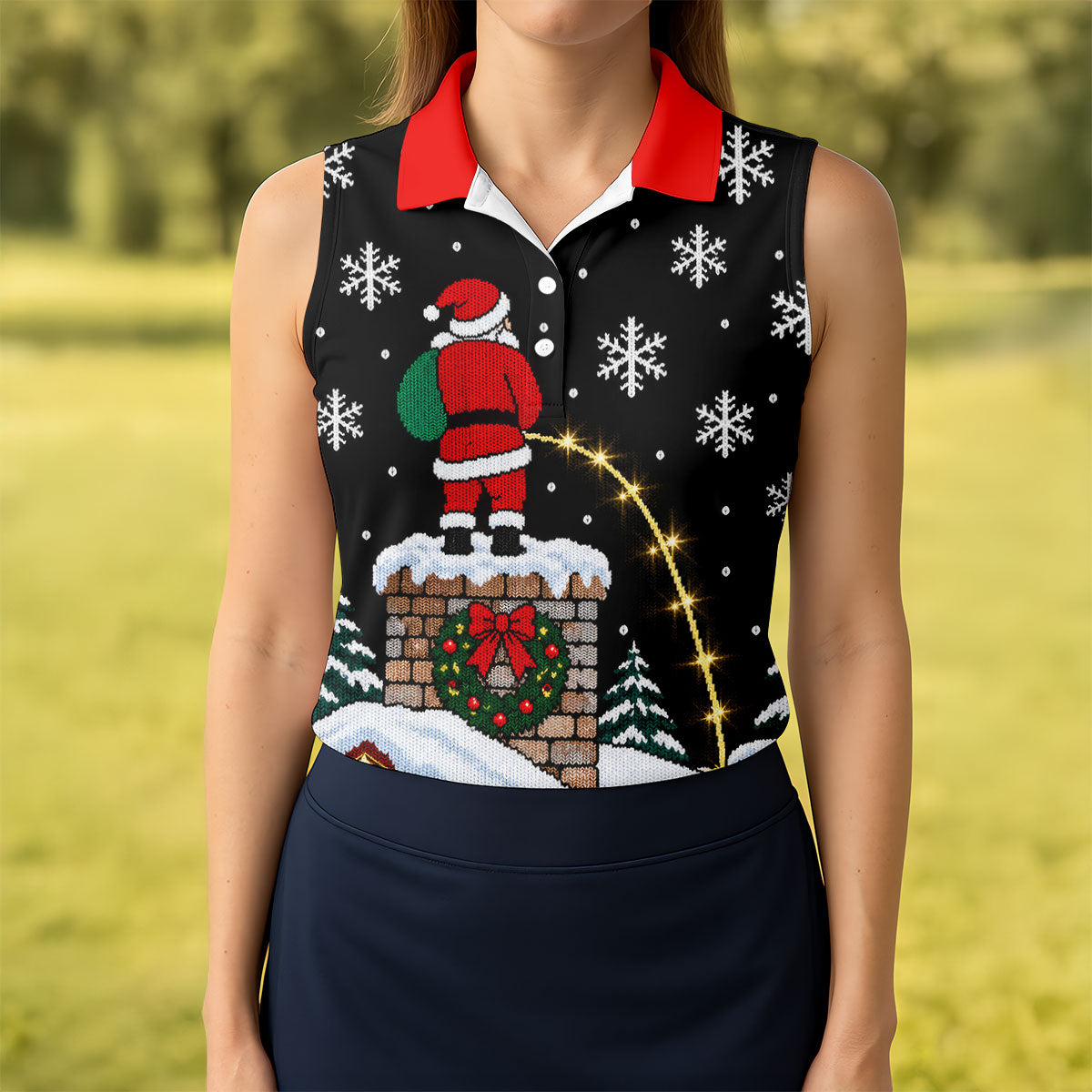 Christmas Santa On Chimney Golf Shirt, Golf Shirts For Women, Womens Golf Clothing
