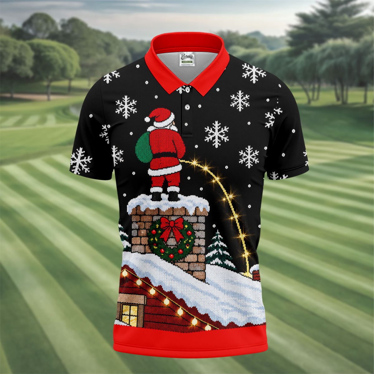Christmas Santa On Chimney Golf Shirt, Mens Golf Apparel, Funny Mens Golf Shirts