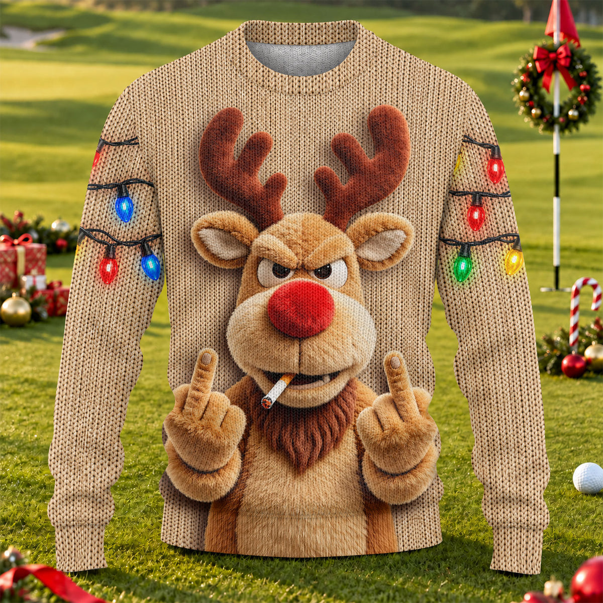 Rude Reindeer Ugly Christmas Sweater - view 1
