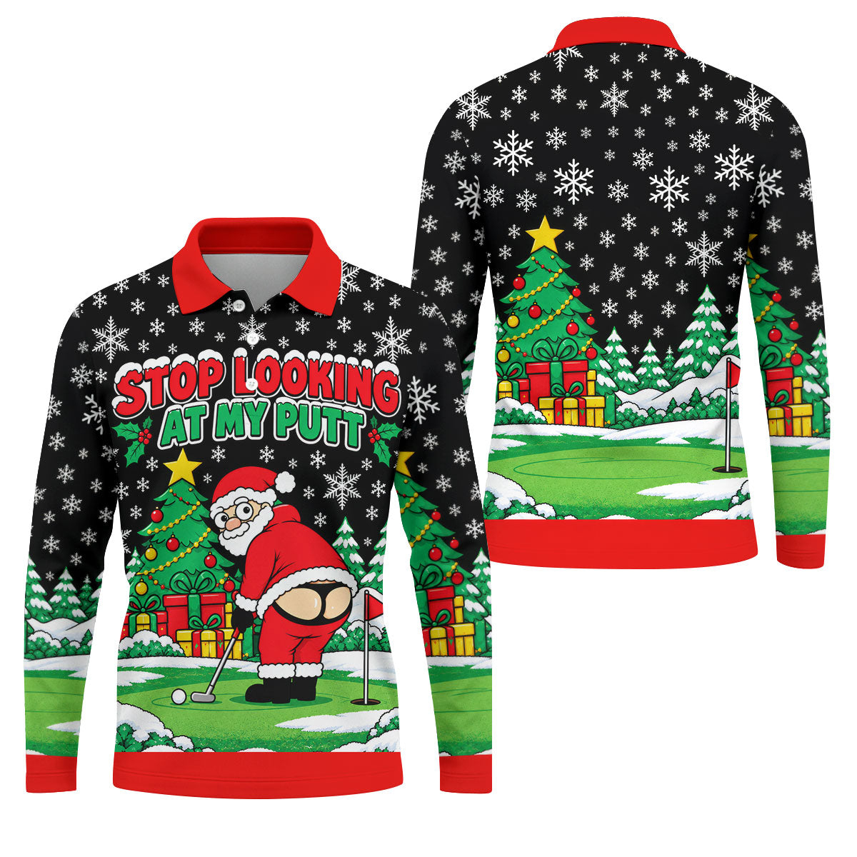 Christmas Stop Looking At My Putt Golf Shirt, Mens Golf Polo, Golf Shirts For Men