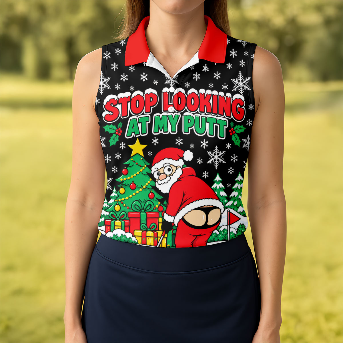Christmas Stop Looking At My Putt Golf Shirt, Ladies Golf Shirts, Ladies Golf Apparel