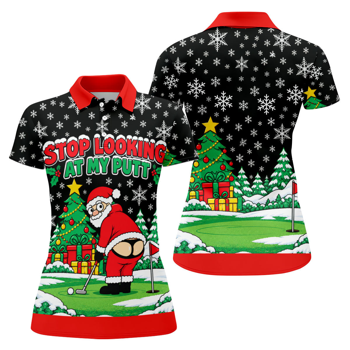 Christmas Stop Looking At My Putt Golf Shirt, Ladies Golf Shirts, Ladies Golf Apparel