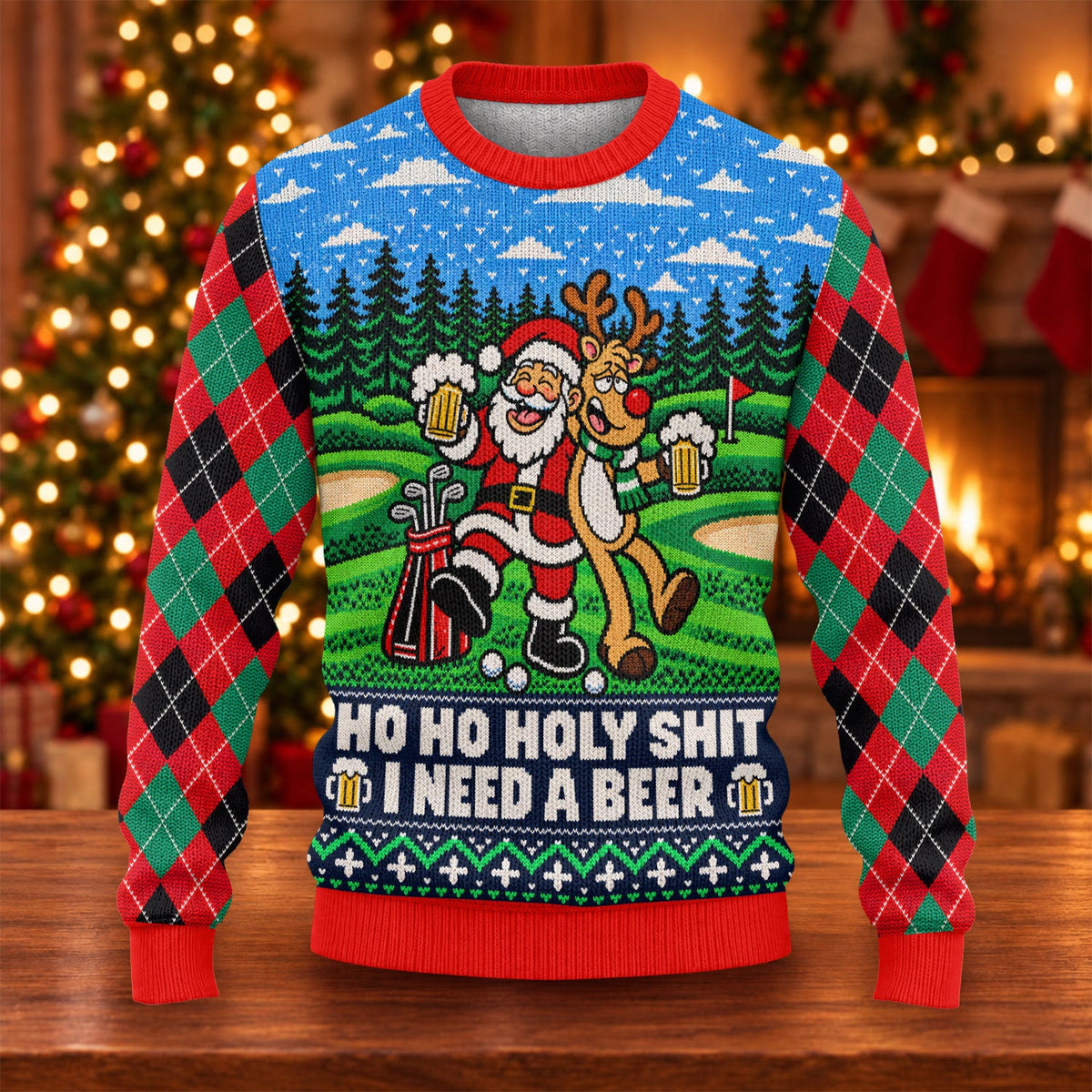 Christmas Santa Reindeer Beer Ugly Sweater, Christmas Golf Gift, Golf Lover Gifts