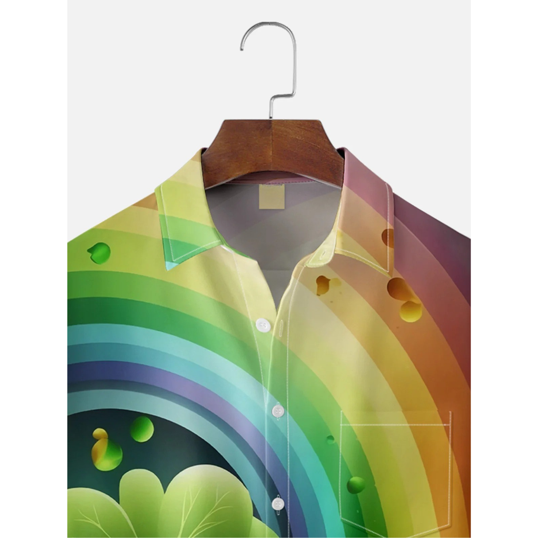 Rainbow St. Patrick's Day Fantasy Lucky Four-Leaf Clover Hawaiian Golf Shirt, Tropical Vibe Men's Golf Shirt