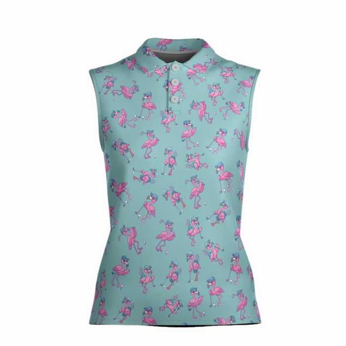 Pink Flamingo Sleeveless Golf Shirt Womens, Flamingo Golf Shirt Women, Custom Ladies Golf Shirt