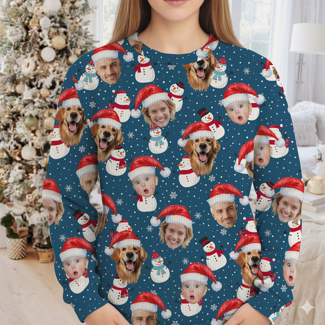 Custom Face Xmas Snowman Navy Golf Ugly Sweater, Christmas Golf Shirt, Golf Sweater, Christmas Golf Gift