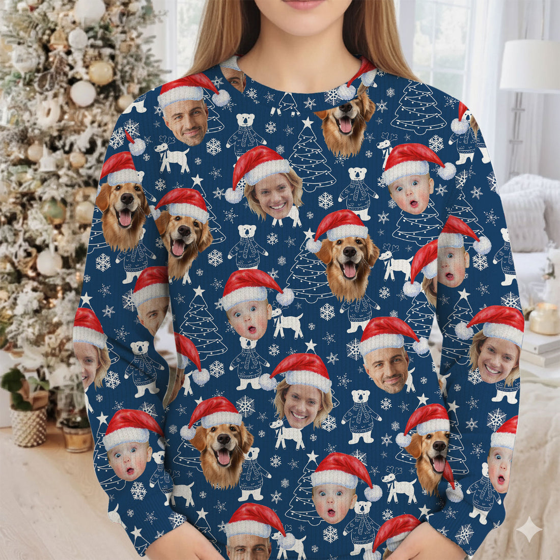 Custom Face Snow Figure Navy Golf Ugly Sweater, Golf Ugly Christmas Sweater, Christmas Golf Shirt