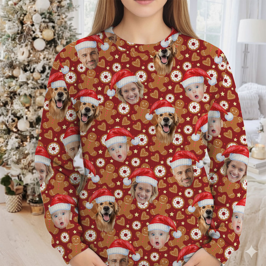 Custom Face Gingerbread Man Christmas Red Golf Ugly Sweater, Christmas Golf Shirt, Golf Sweater