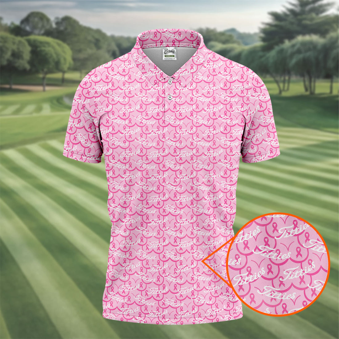 Titties Pink Ribbon Breast Cancer Polo Shirt, Golf Shirts For Men, Mens Golf Apparel