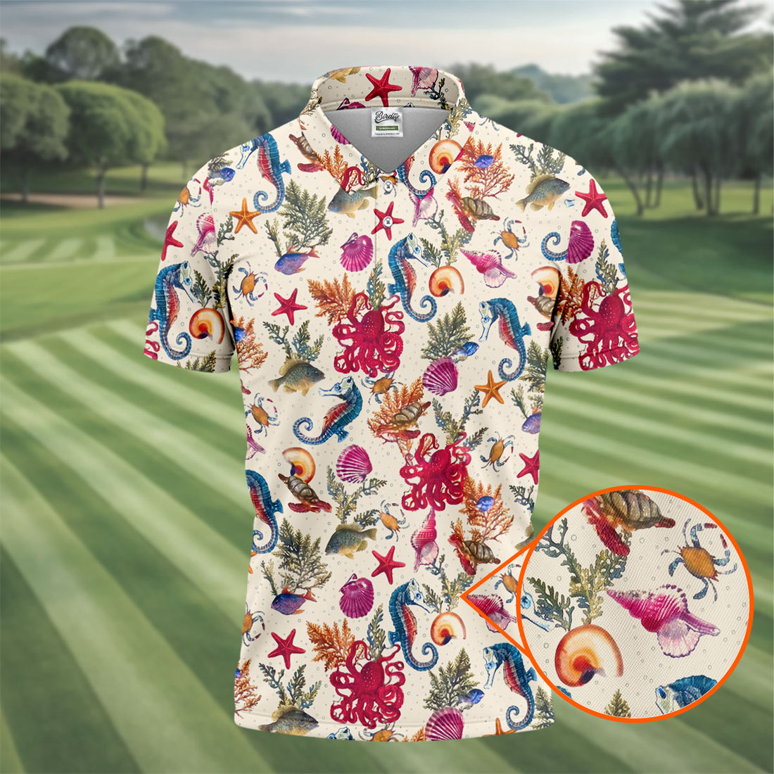 Marine Life Coral Reef Pattern Golf Shirt, Women's Golf Shirt, Hawaiian Golf Shirt, Golf Polo For Women