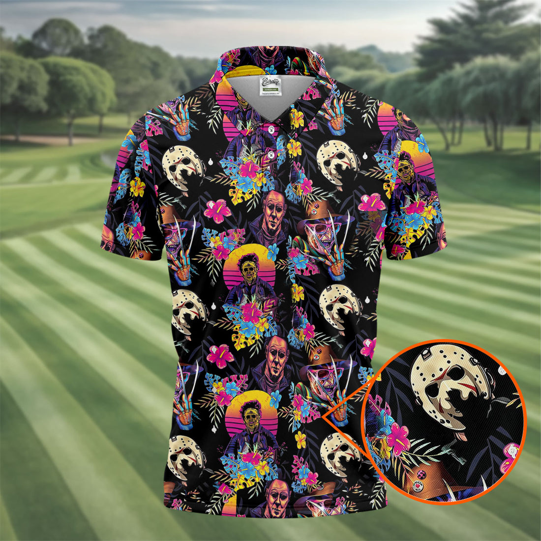 Classic Horror Character Hawaiian Golf Shirt, Horror Lover Men's Golf Shirt, Polo Shirts For Men