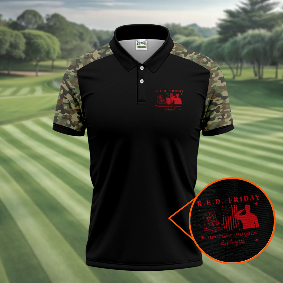 RED Friday Camo Black Patriotic 4th Of July Golf Shirt, 250th Anniversary Golf Shirts For Men