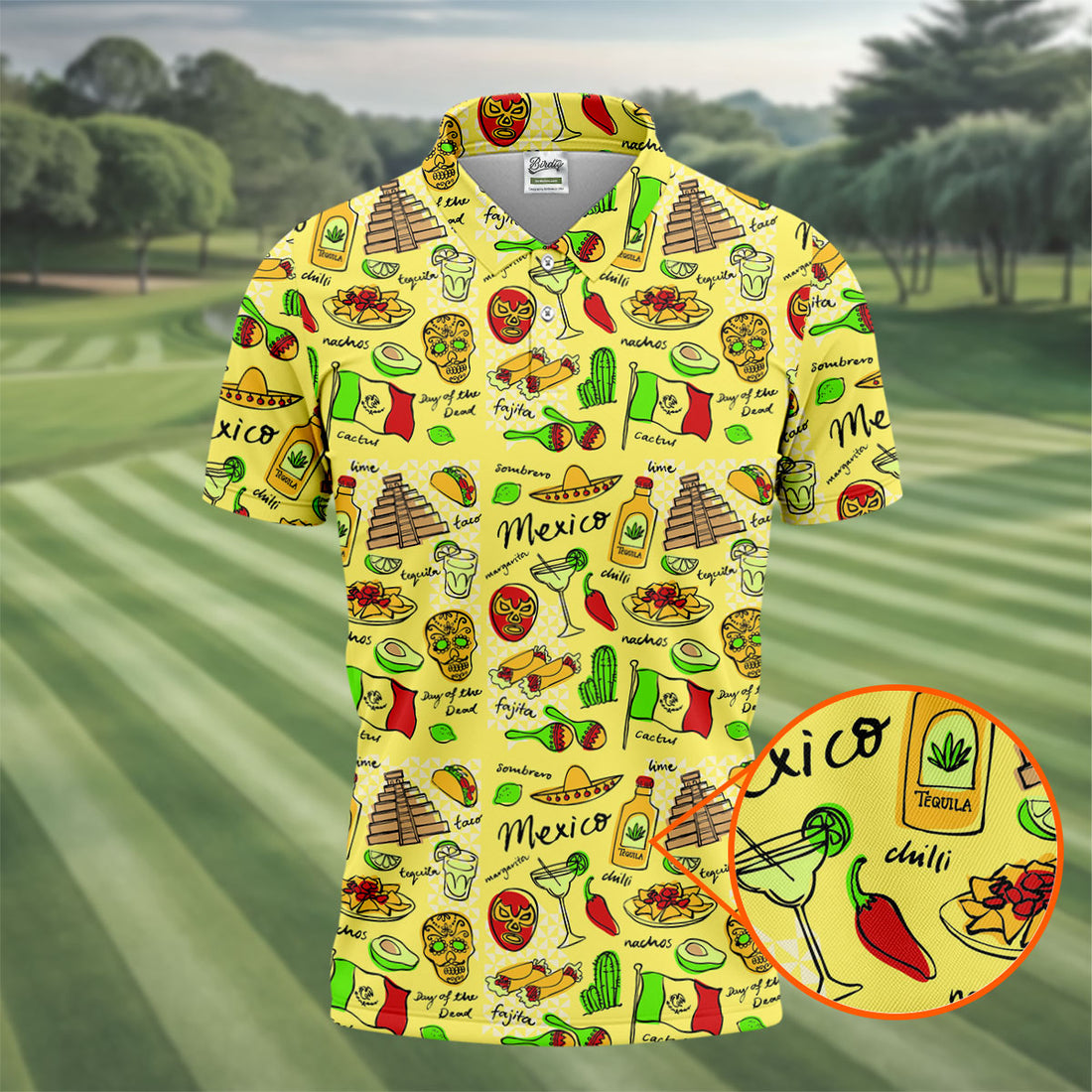 Mexican Cultural Symbols Day Of The Dead Golf Tops For Men, Cinco De Mayo Celebration Golf Shirts For Men