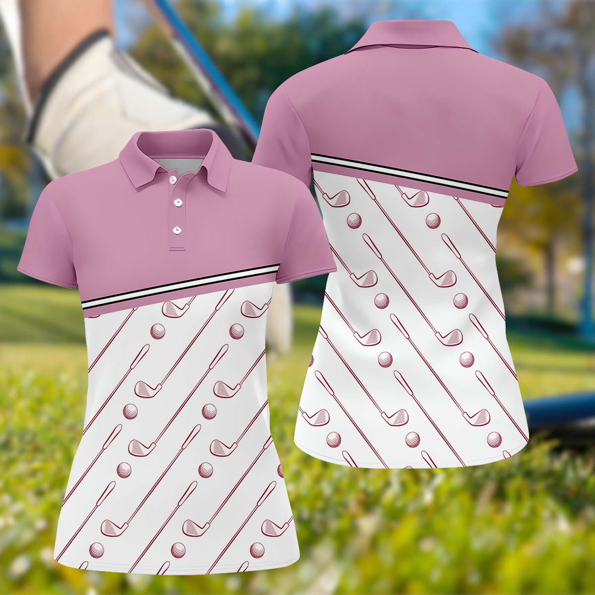 Pink And Blue Rose Floral Women's Golf Shirts