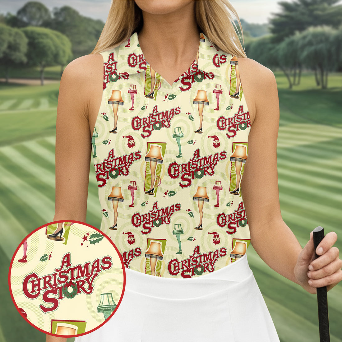 Christmas Story Leg Lamp Women Golf Top, Christmas Golf Shirt, Fun Women's Golf Shirts, Ladies Golf Polos