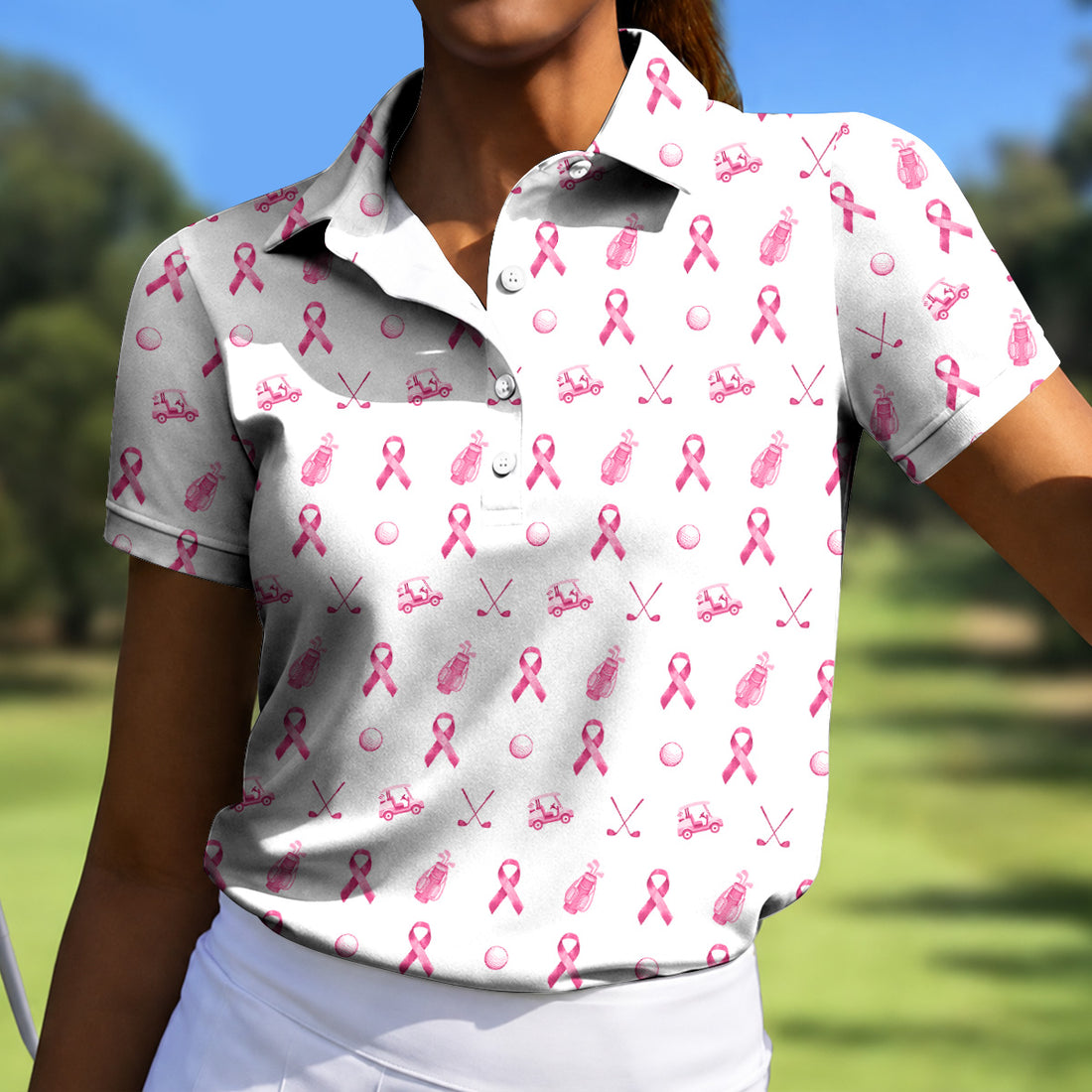 Pink Ribbon Women Golf Shirt, Breast Cancer Golf Shirt, Breast Cancer Awareness Shirts, Ladies Golf Shirt