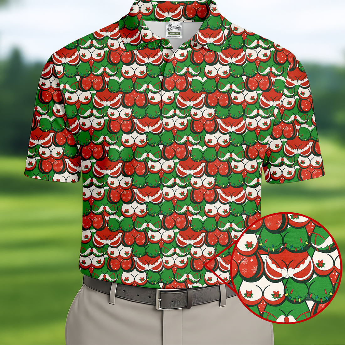Funny Christmas Red And Green Men's Golf Polo Shirts, Christmas Golf Shirt, Cute Golf Outfit, Golf Gift For Men