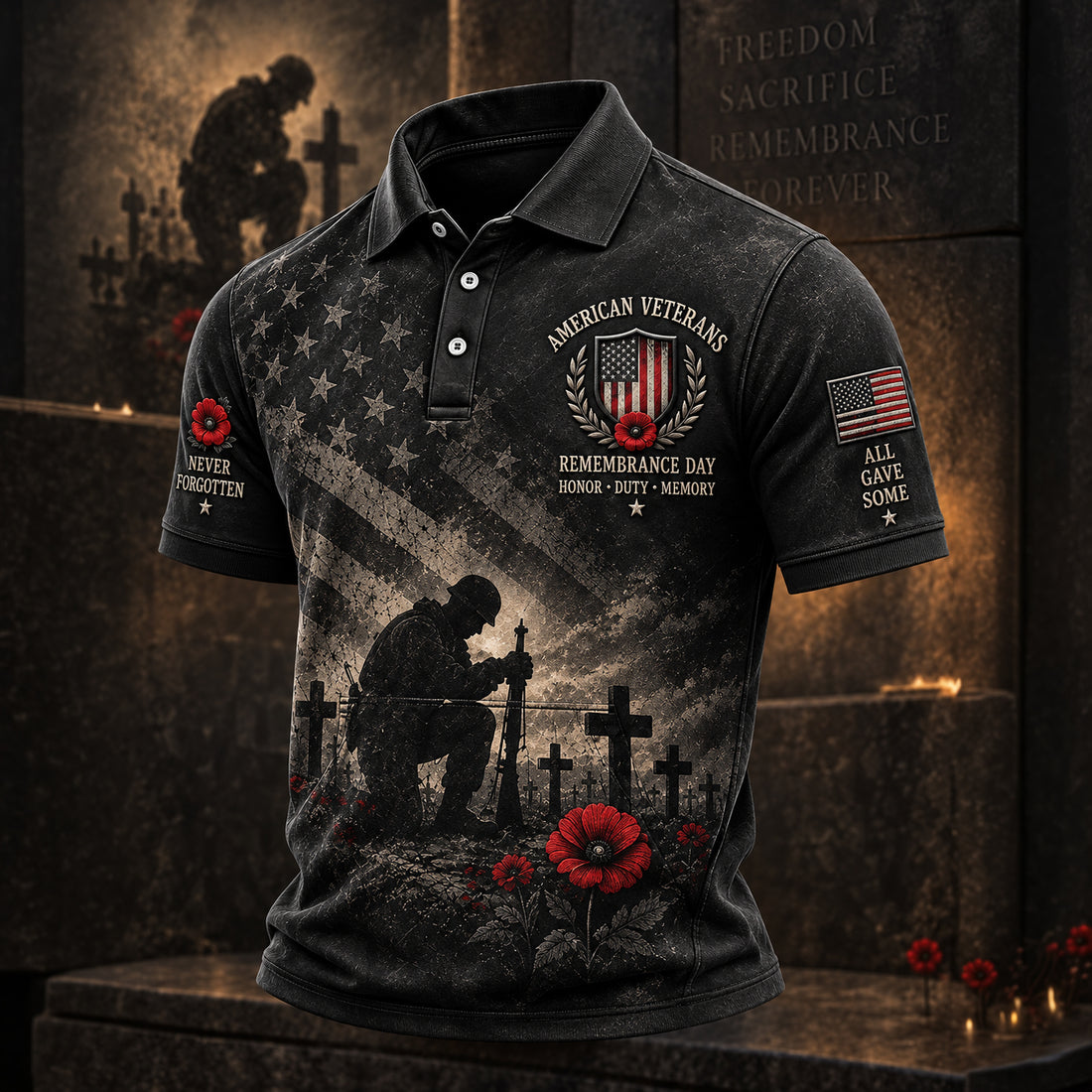 Poppy Soldier Memorial Golf Polo Shirt, Veterans Day Shirt, Mens Golf Polo Shirts