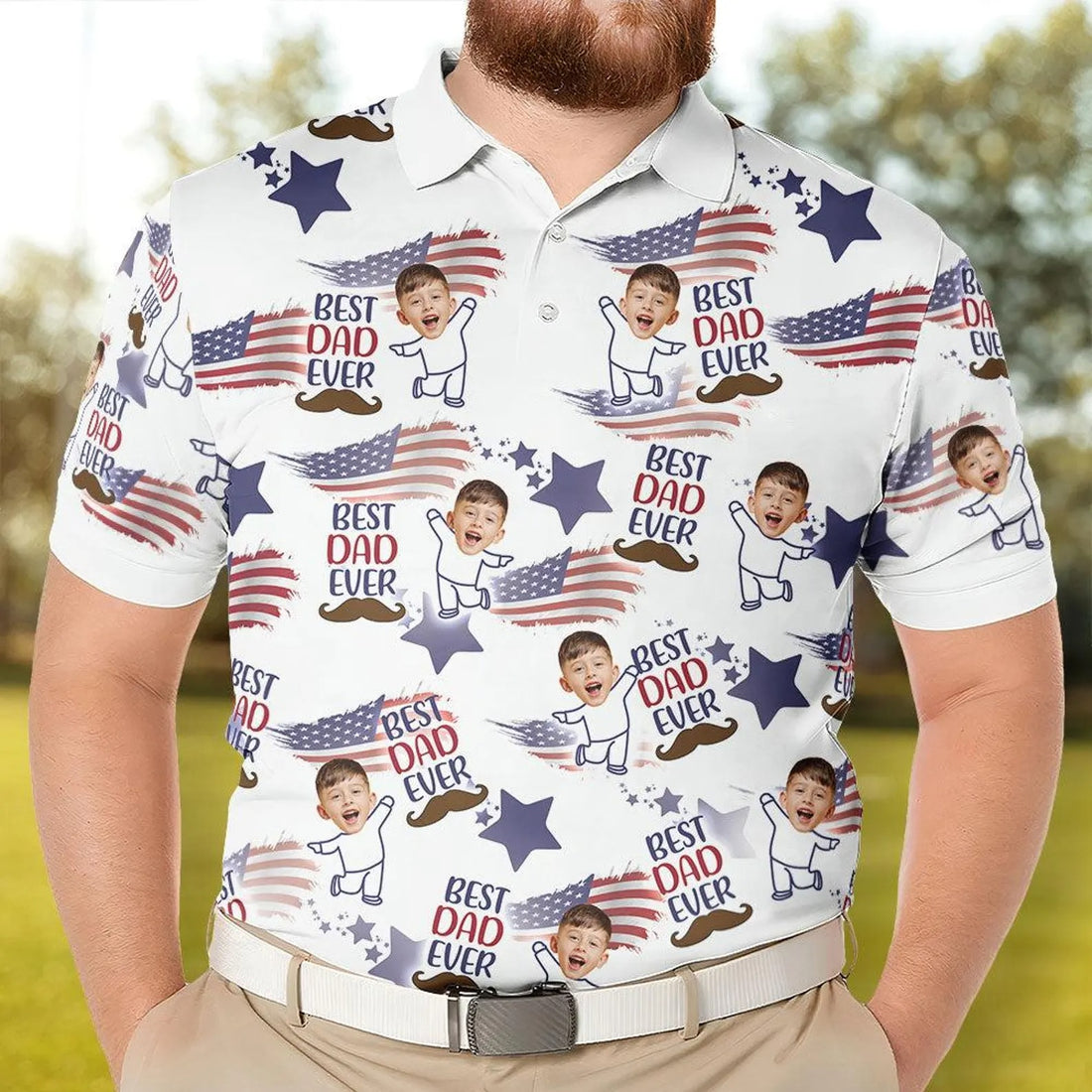 Best Dad Ever American Flag Custom Face Golf Shirt, Funny Golf Polo Shirt, Christmas Golf Gift