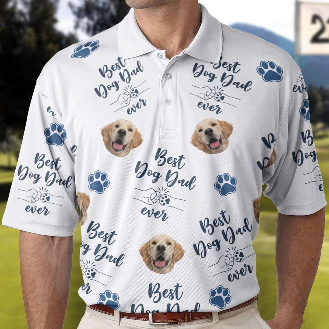 Best Dog Dad Ever Custom Face Golf Shirt, Funny Golf Polo Shirt, Dad Golf Gifts