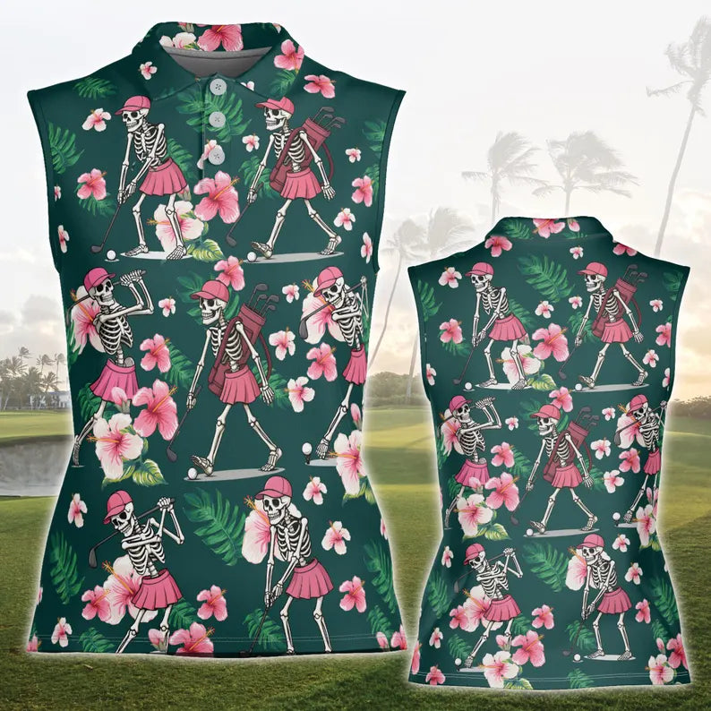 Skull Golf Shirt, Floral Golf Shirt, Women's Hawaiian Golf Shirts, Halloween Golf Shirt, Golf Halloween Costume