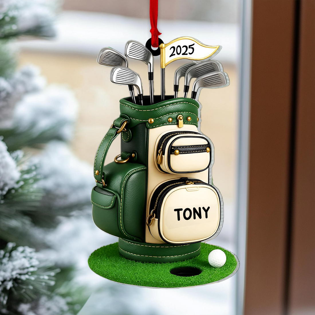 Custom Name Golf Backpack Acrylic Ornament, Christmas Golf Gift, Custom Golf Gift, Unique Gift For Golfer