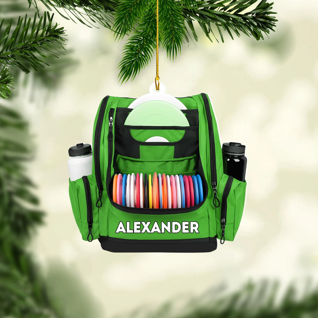 Custom Name Disc Golf Backpack Christmas Acrylic Ornament, Disc Golf Gift, Christmas Golf Gift