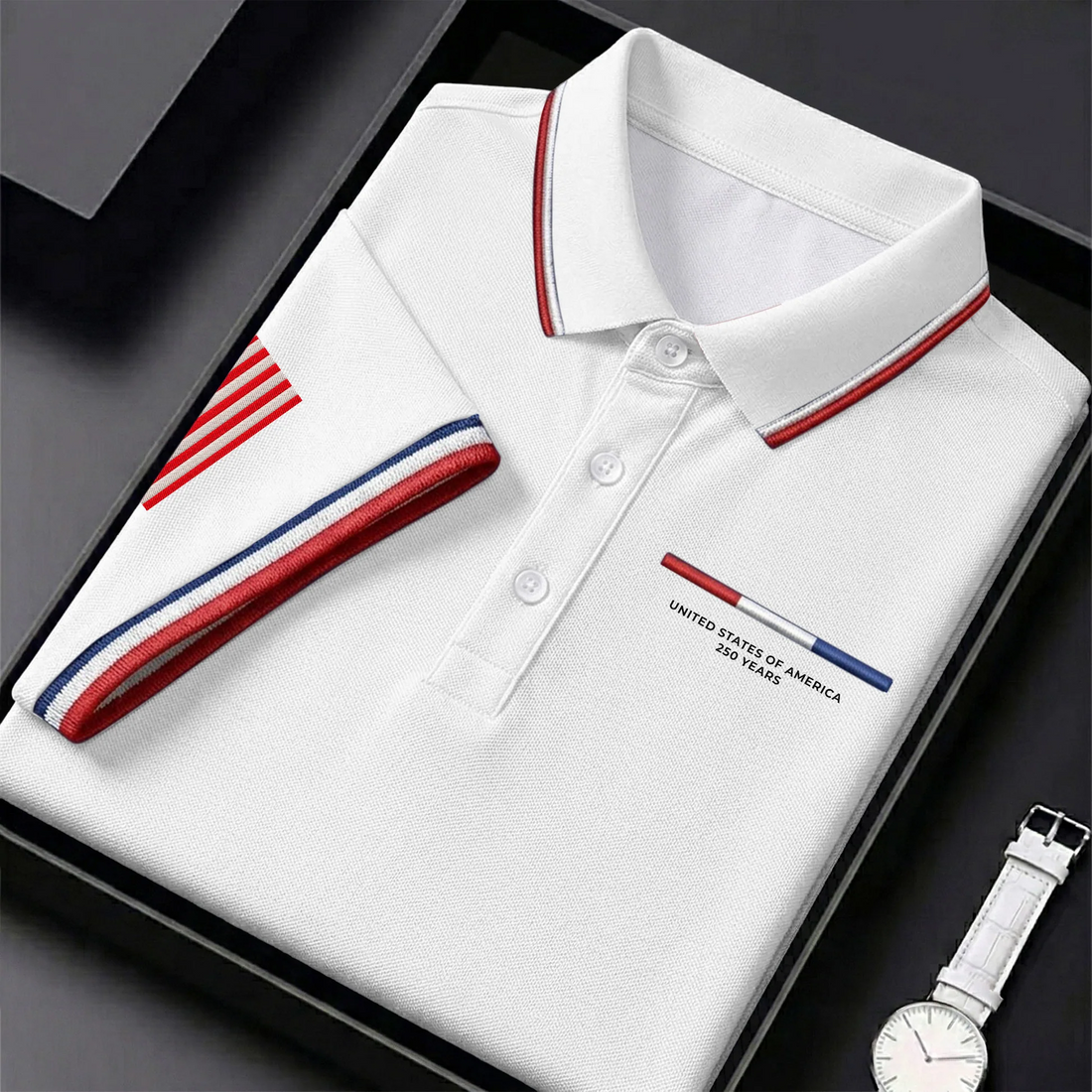 United States Of America 250 Years Navy Golf Shirt, Patriotic Golf Shirt, Golf Shirts For Men, 4th Of July Golf Shirt