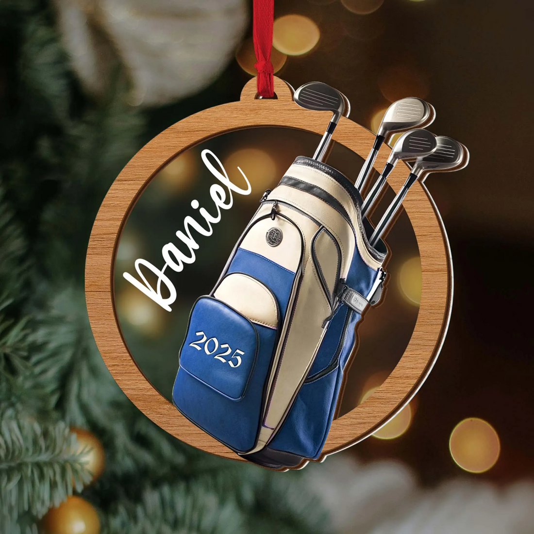 Custom Name Golf Backpack Acrylic Ornament, Golf Ornaments For Christmas Tree, Christmas Presents For Golfers