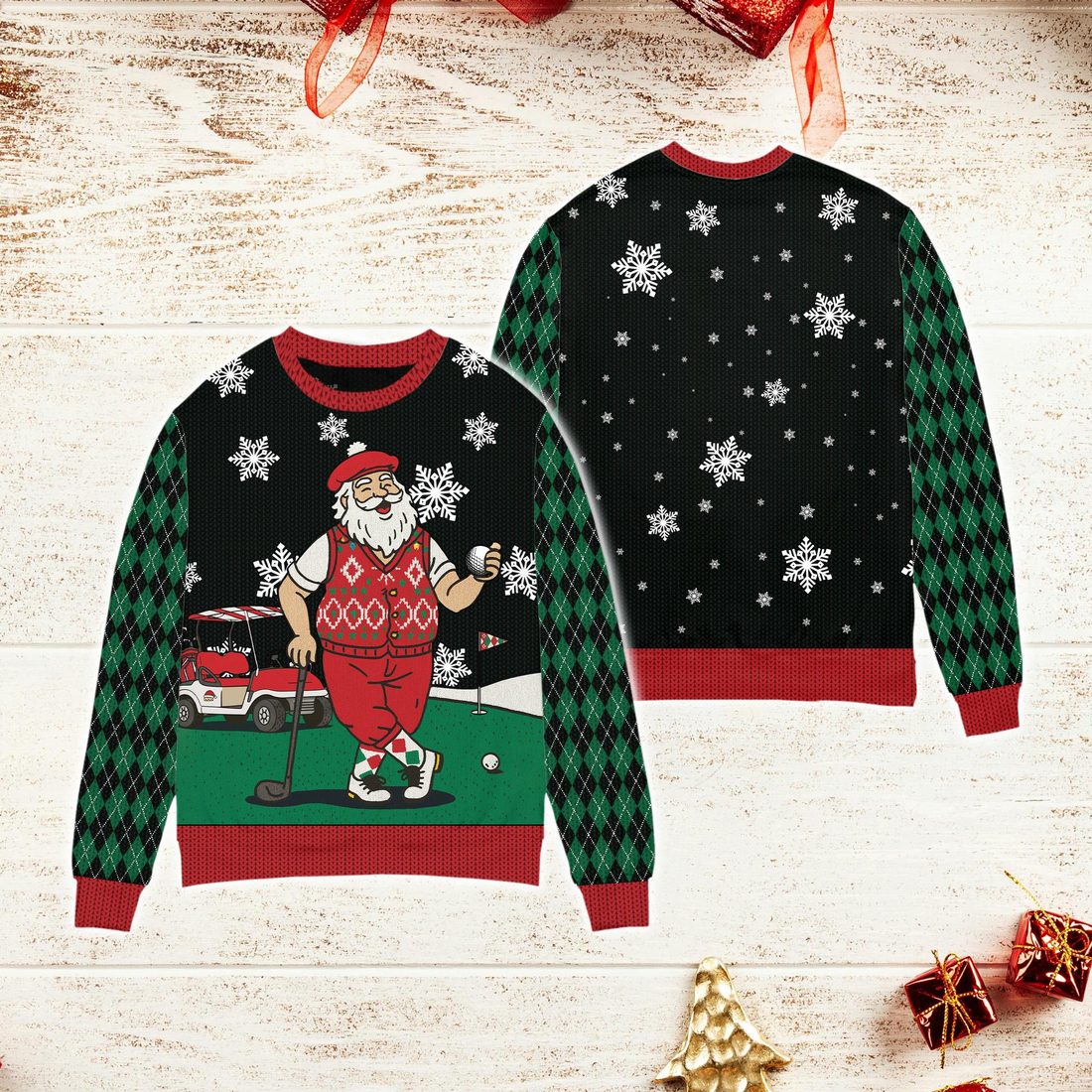Golfing Santa Christmas Sweater, Golf Ugly Sweater, Christmas Golf Shirt, Golfer Pullover Golf Sweater