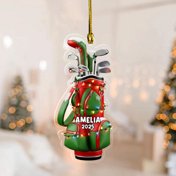 Red And Green Custom Golf Bag Acrylic Ornament, Golf Christmas Ornaments, Christmas Golf Gift, Golf Decor