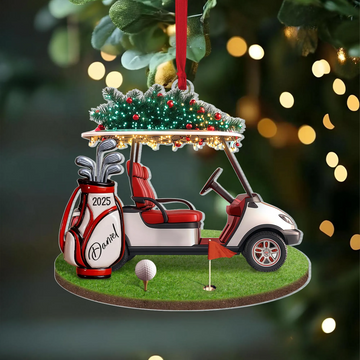 Custom Name Golf Backpack Golf Cart Acrylic Ornament, Christmas Golf Gift, Custom Golf Gift