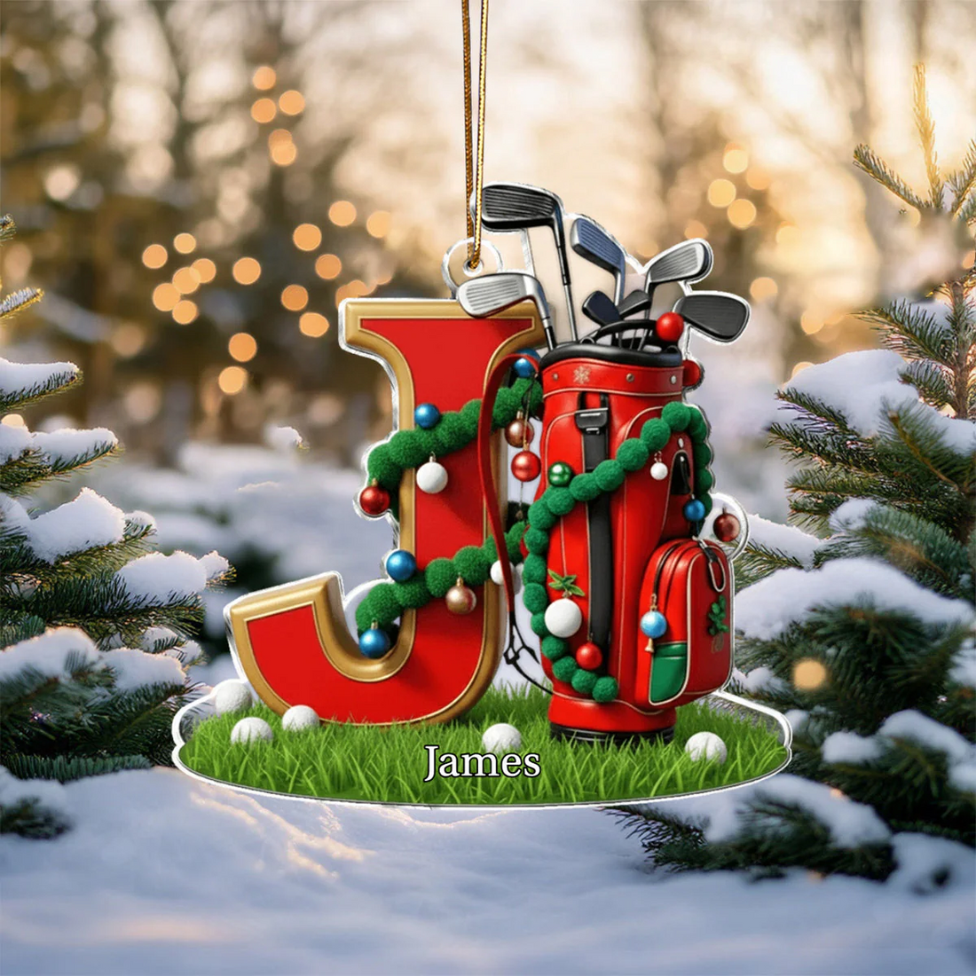 Personalized Golf Lovers Christmas Ornament, Alphabet Letter Golf Lovers Gifts, Christmas Golf Gift