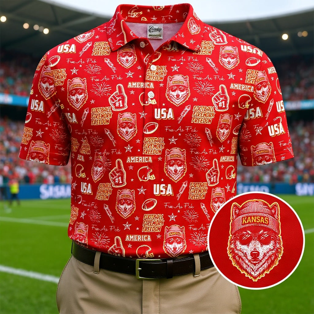 Cool Wolf Beanie And Glasses Red And Yellow Sport Polo, American Football League Gift Ideas For Football Fans