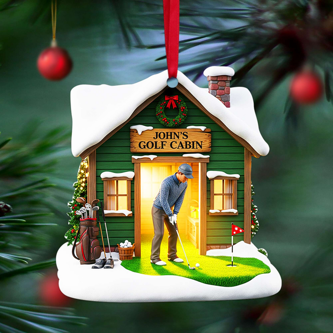 Golf Cabin Christmas Ornament, Golf Ornaments For Christmas Tree, Christmas Presents For Golfers