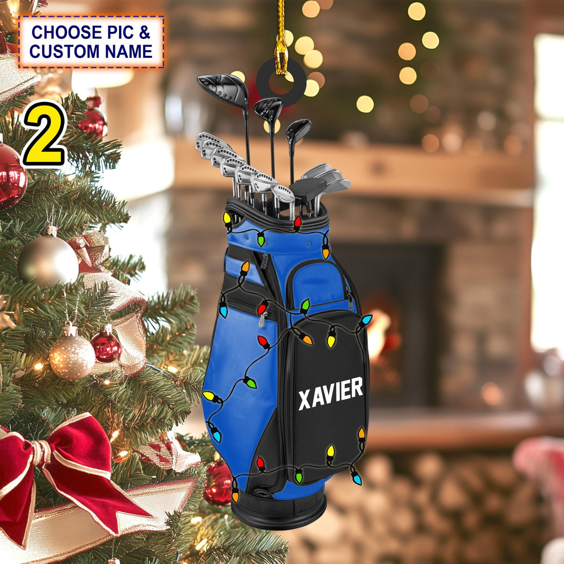 Custom Name Golf Backpacks Christmas Ornament, Gift For Golfer, Acrylic Ornament, Christmas Gift Ideas