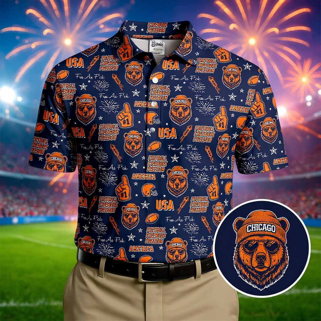 Cool Bear Beanie And Glasses Orange And Navy Blue Sport Polo, American Football League Gift Ideas For Football Fans