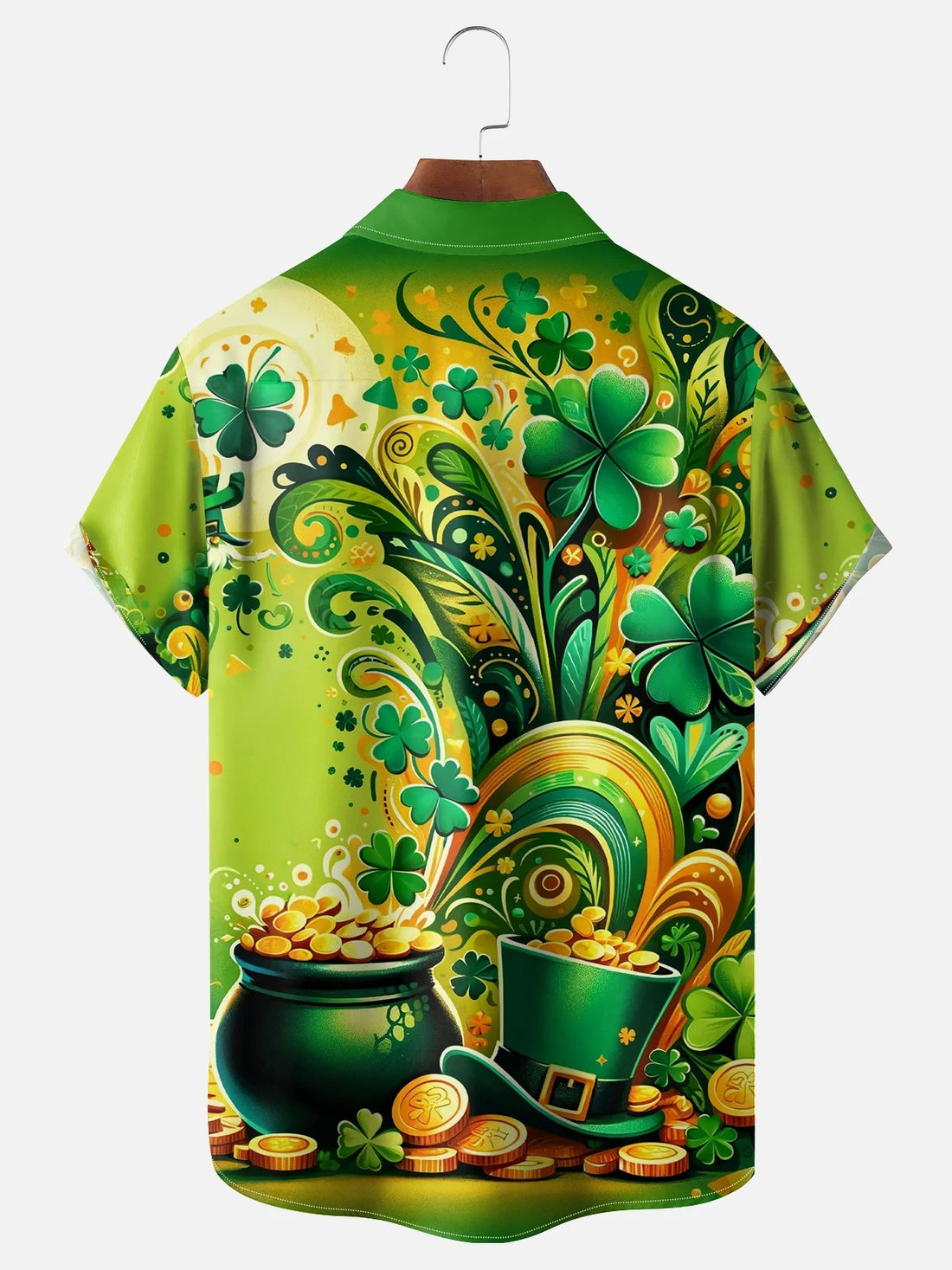 St. Patrick'S Day Pot of Gold Four Leaf Clover Hawaiian Golf Shirt, Tropical Vibe Men's Golf Shirt
