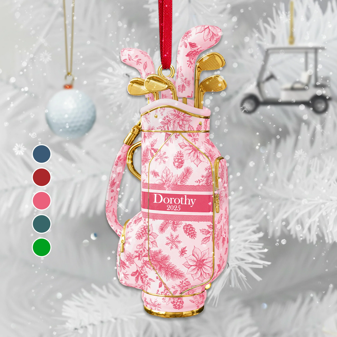 Golf Bag Toile De Jouy Ornament, Golf Ornaments For Christmas Tree, Christmas Presents For Golfers