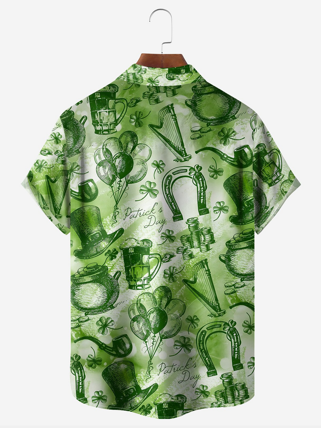 Green St. Patrick's Day Lucky Clover Gold Coins Beer Hawaiian Golf Shirt, Tropical Vibe Men's Golf Shirt