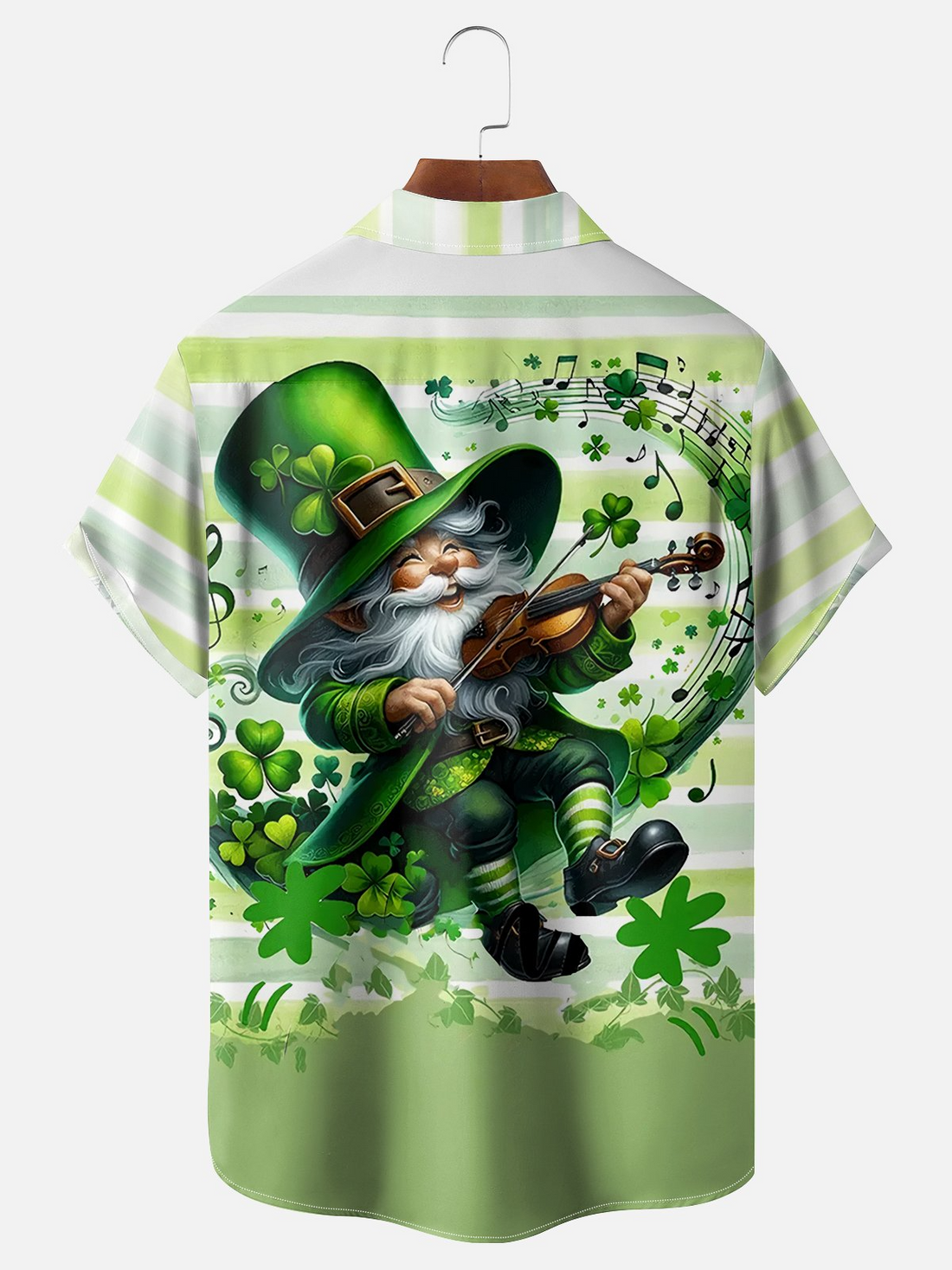 St. Patrick's Day Musical Gnome Playing Violin Hawaiian Golf Shirt, Shamrock Golf Shirts, Men's Golf Shirt