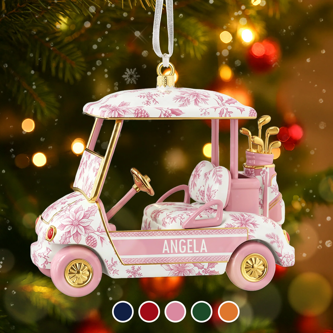 Custom Golf Cart Ornament, Toile De Jouy Christmas Ornament, Cool Golf Gift, Xmas Decorations