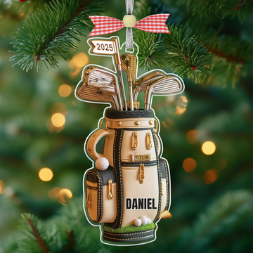Personalized Golf Bag Acrylic Ornament, Custom Name Golf Ornament, Golf Keychain, Christmas Golf Gift