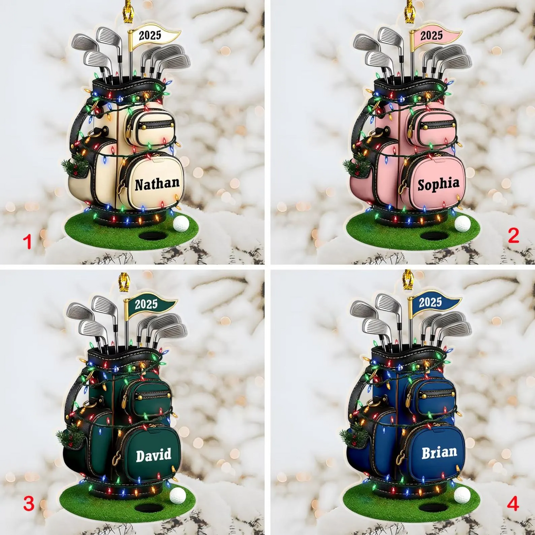 Custom Name Golf Bag Ornament, Personalized Golf Acrylic Ornament, Christmas Golf Gift, Custom Golf Gift