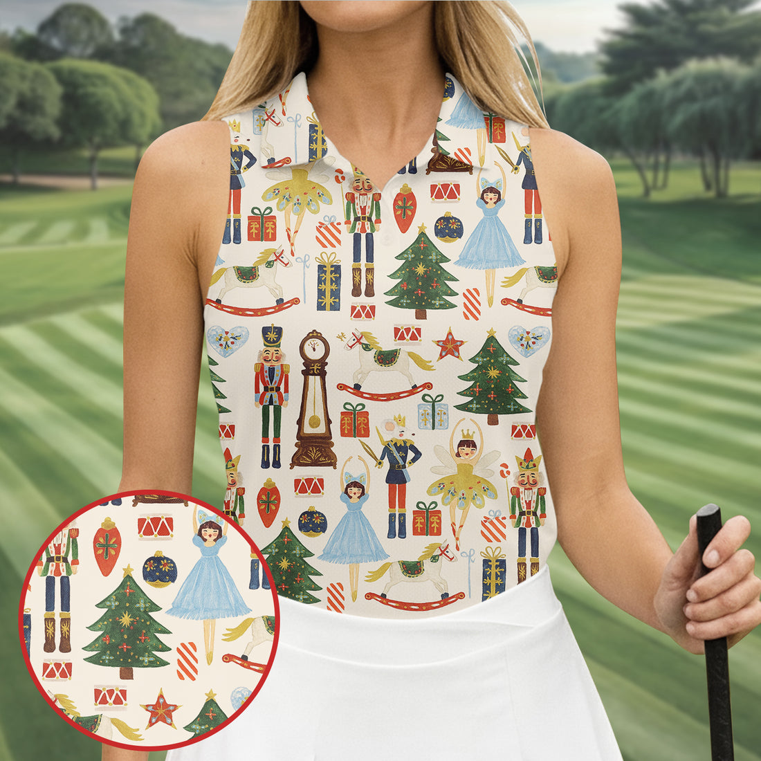 Vintage Nutcracker Christmas Golf Shirt, Women's Golf Tops, Cute Golf Outfit, Golf Gift For Ladies
